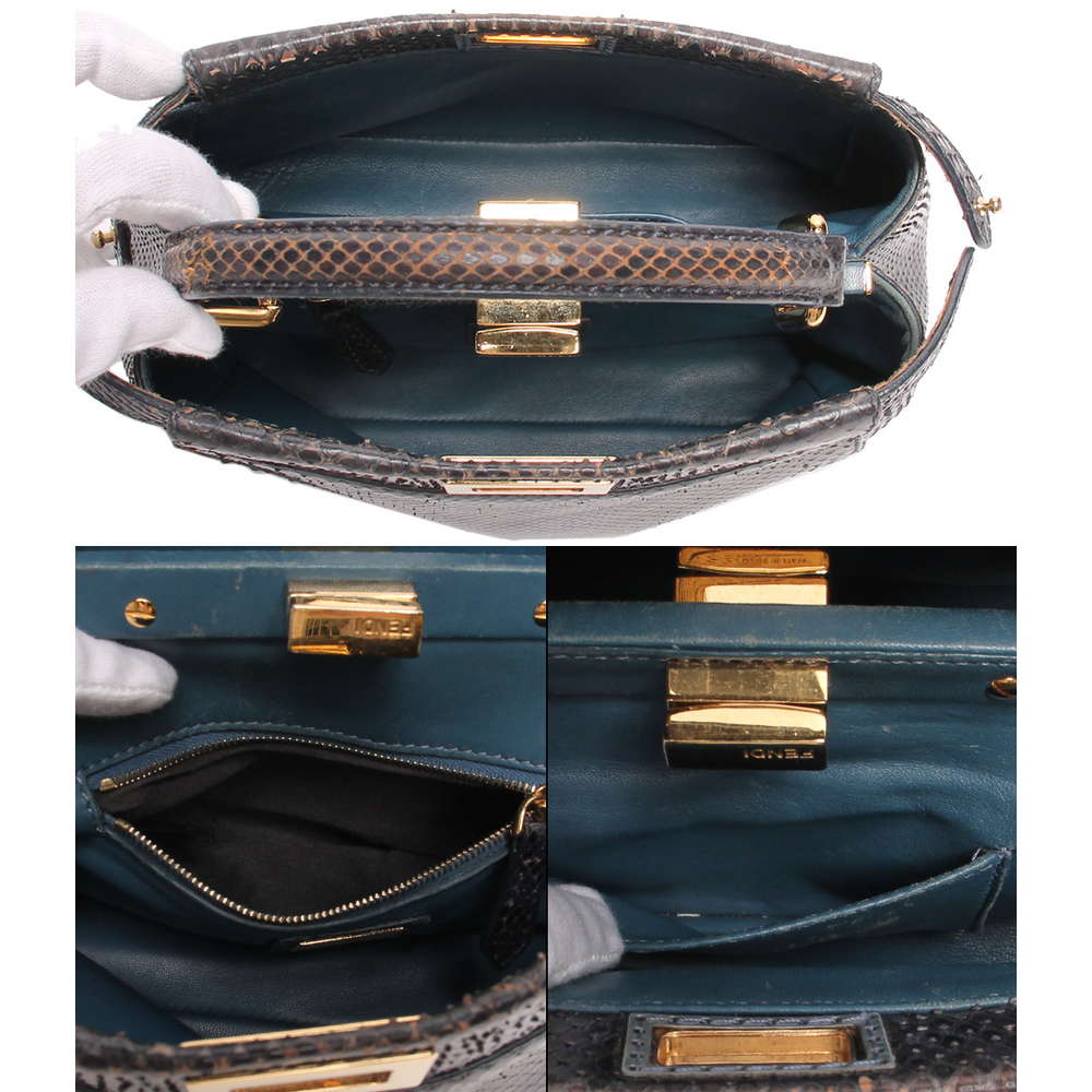 Fendi Python Pattern Peekaboo Leather Handbag Bla… - image 3